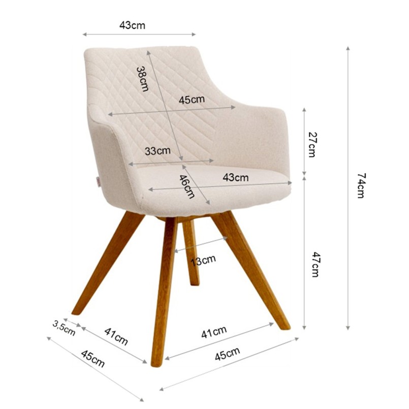 Swivel chair with armrests Coco cream and oak Kare Design