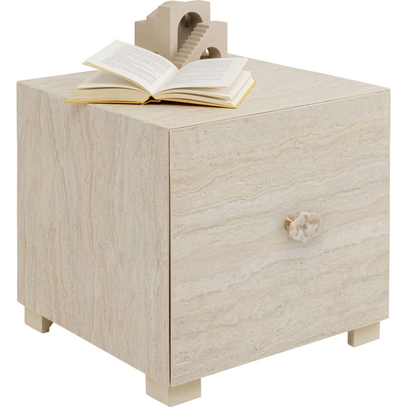Chevet 1 tiroir en marbre minéral - Travertino - Kare Design