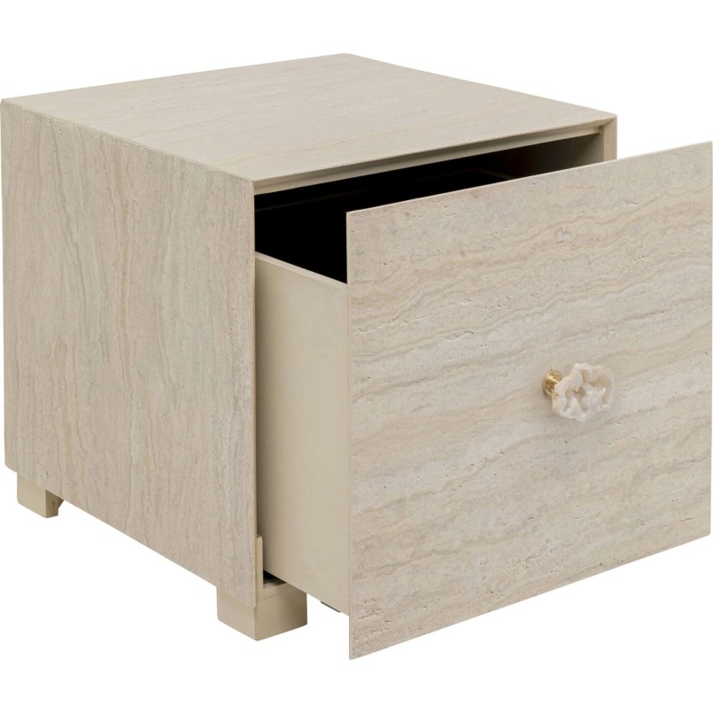 Chevet 1 tiroir en marbre minéral - Travertino - Kare Design