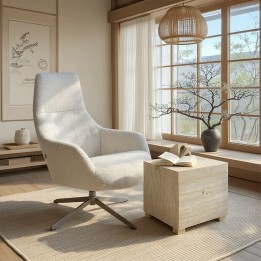 Chevet 1 tiroir en marbre minéral - Travertino - Kare Design