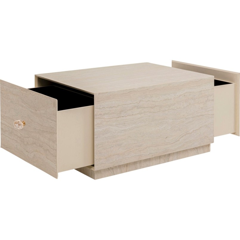 Table basse à tiroirs en marbre minéral - Travertino - Kare Design