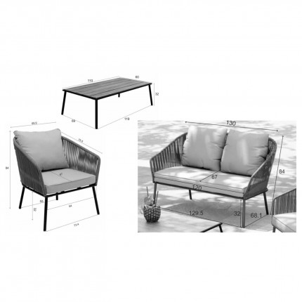 Salon de jardin Elba 4 places gris Kare Design