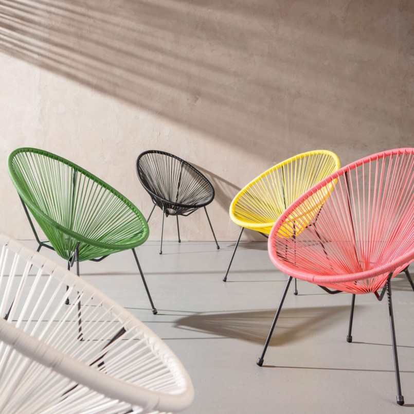 Fauteuil de jardin Acapulco noir en acier poudré - Chaise d'extérieur