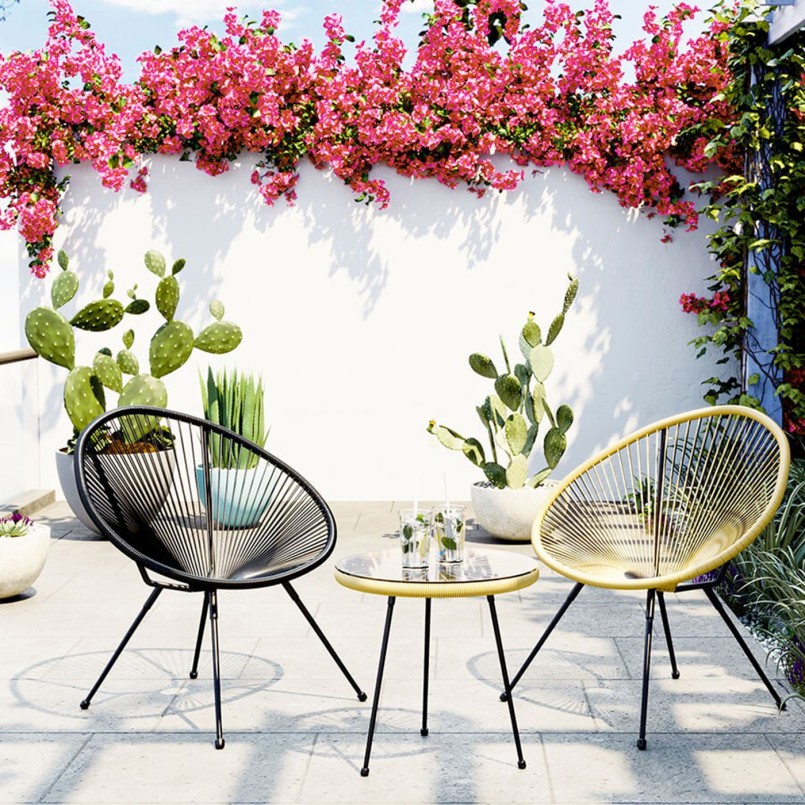 Fauteuil de jardin Acapulco noir en acier poudré - Chaise d'extérieur