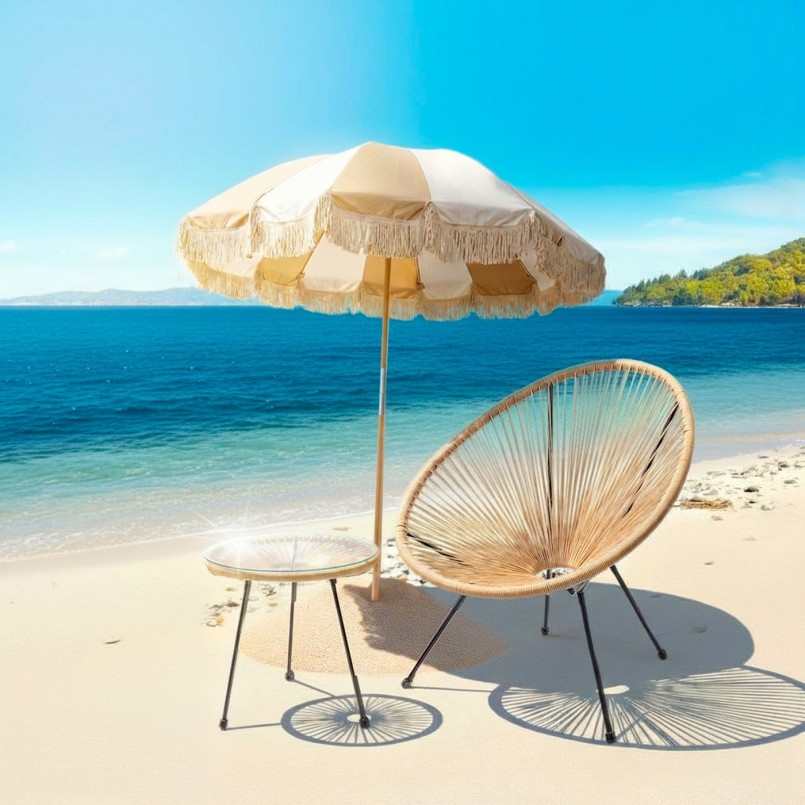 Parasol rayures blanches et beiges - Kare Design