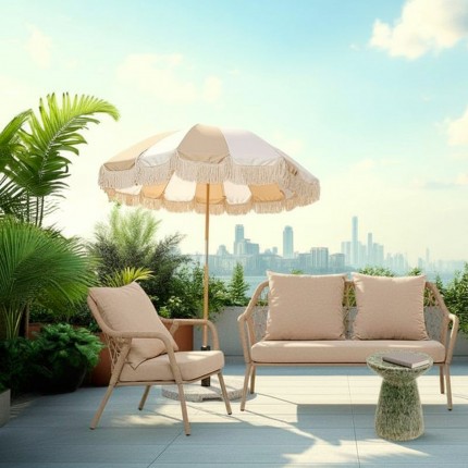 Parasol rayures beige et blanc 220cm Kare Design