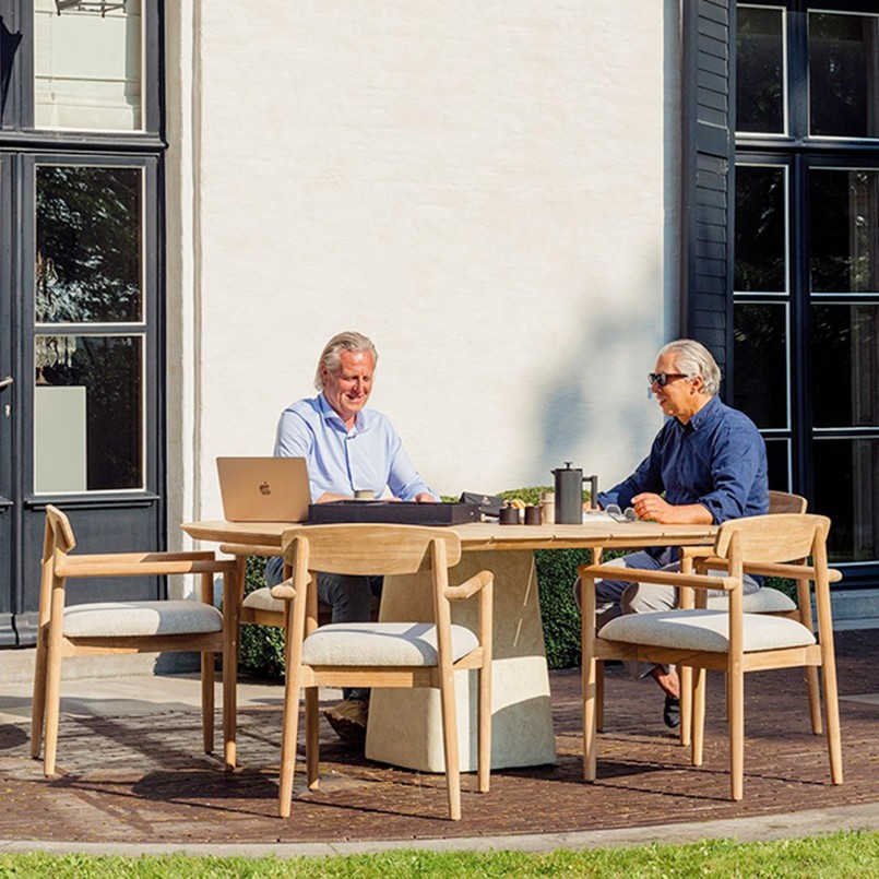 Table de jardin carrée en ciment et teck - Tiago - Gescova