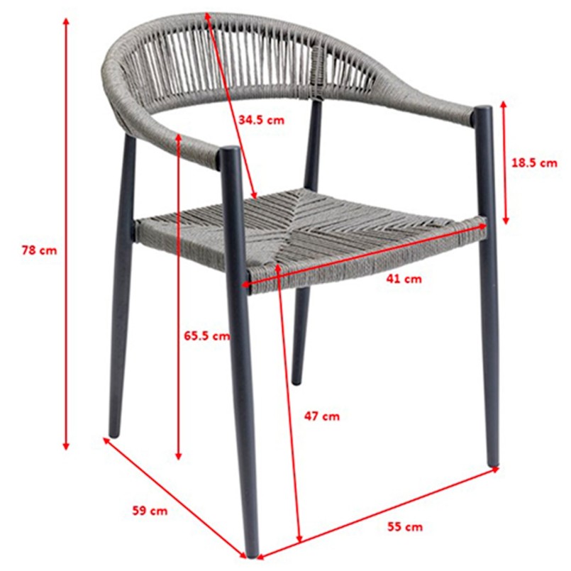Chaise de jardin avec accoudoirs grise - Palma - Kare Design