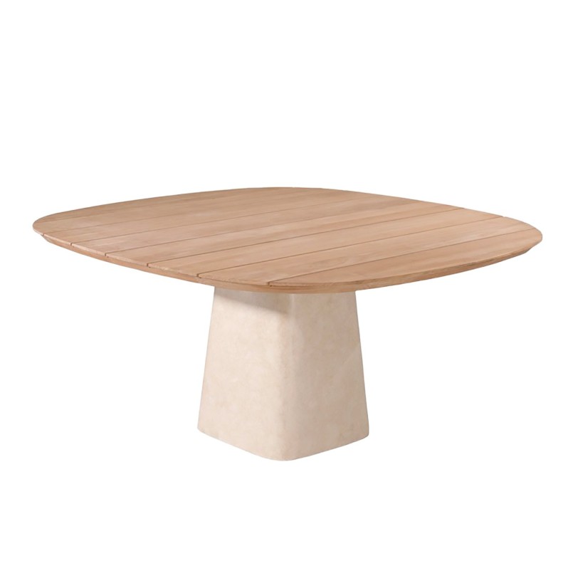 Table de jardin carrée en ciment et teck - Tiago - Gescova