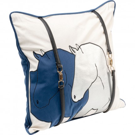 Coussin duo chevaux bleu Kare Design