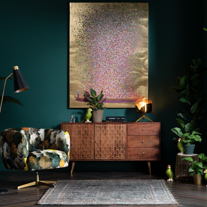 Romantic golden painting - Touched Flower Boat - Kare Design