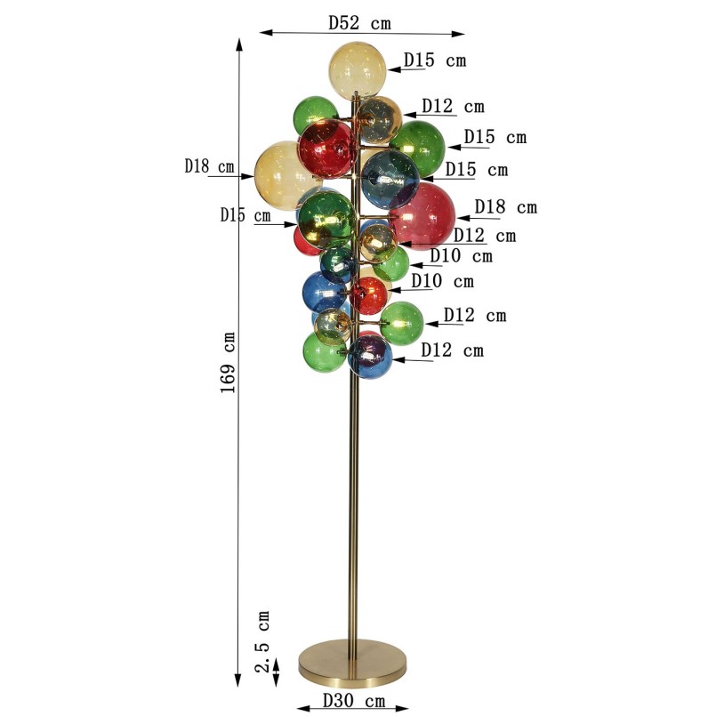 Lampadaire acier doré et verre multicolore - Scala Balls - Kare Design