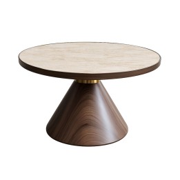 Table basse Cono noyer-travertin Ø70cm