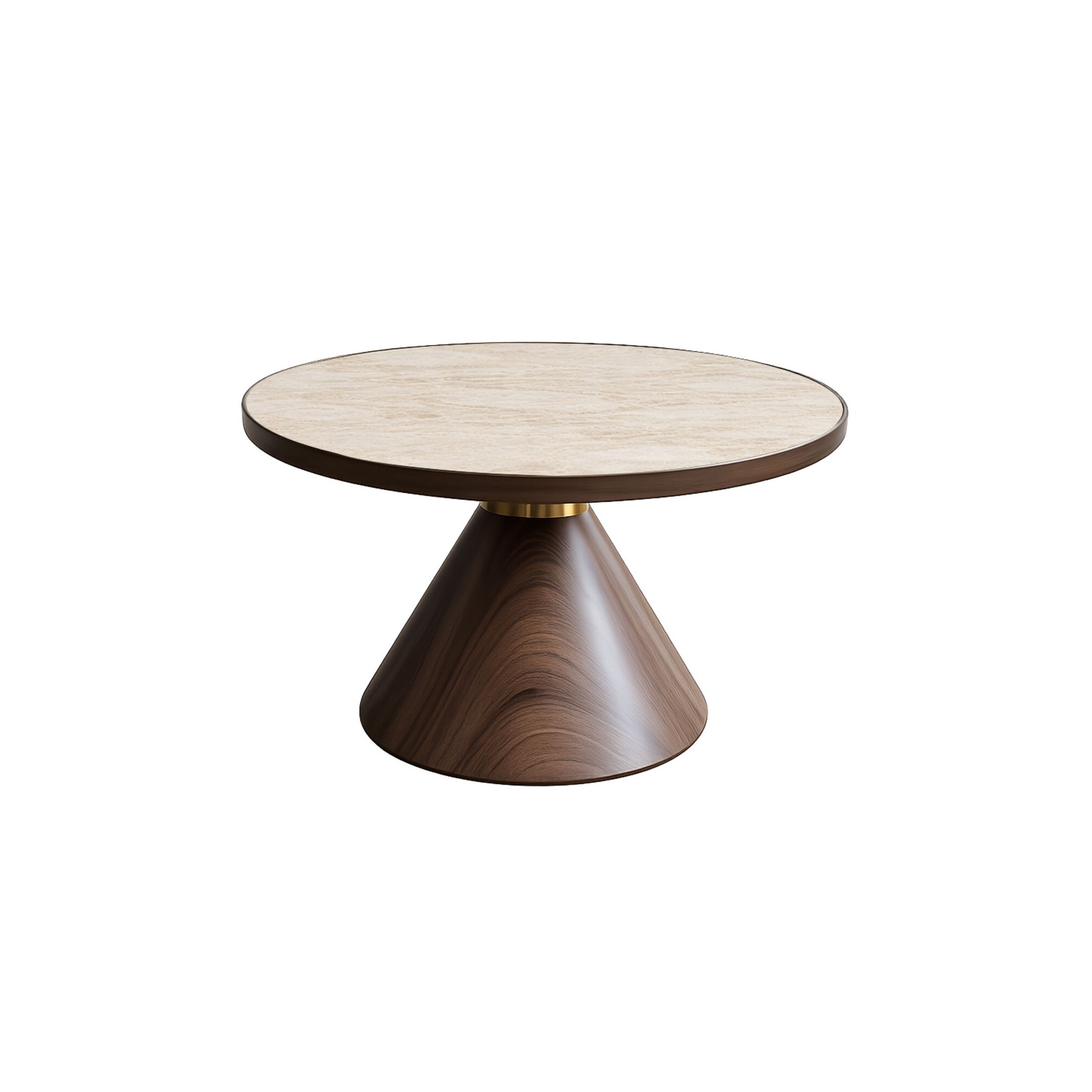 Table basse Cono noyer-travertin Ø70cm