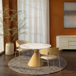 Table à manger ronde en grès et chêne - Cono - Kare Design