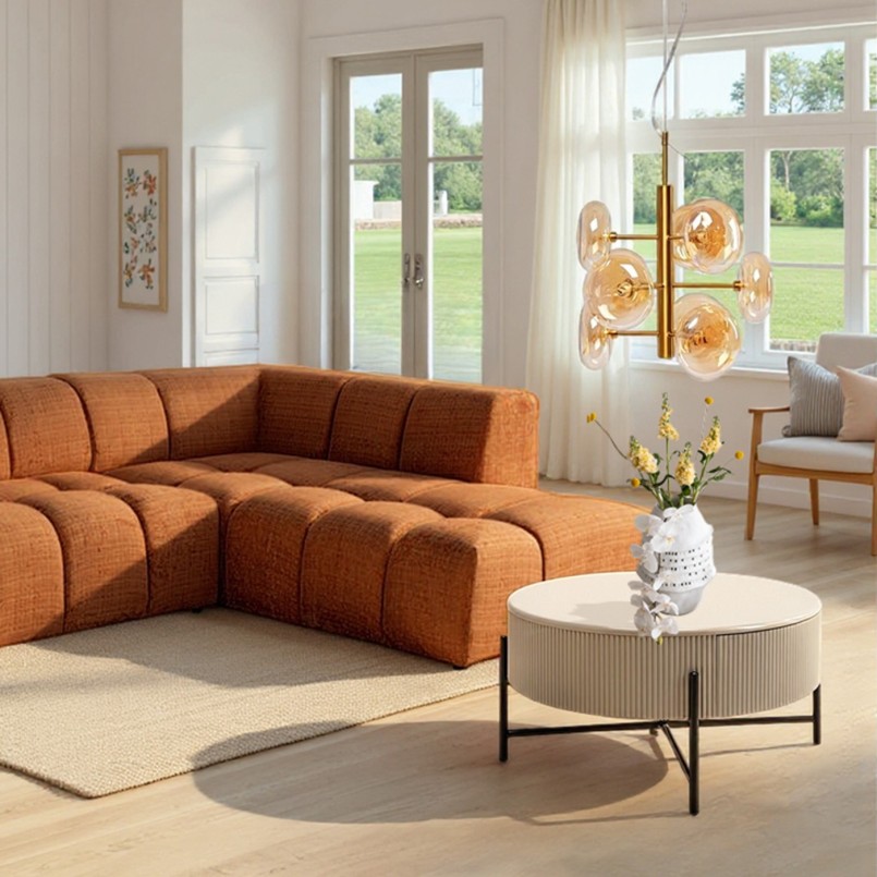 Table basse beige ronde avec un tiroir - Riffle - Kare Design