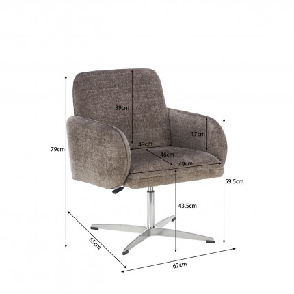Swivel Chair with armrests Tabea grey Kare Design