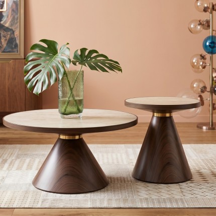 Table basse Cono Travertino 70cm noyer Kare Design