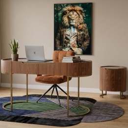 Bureau 2 tiroirs en verre, noyer et acier - Giorgio - Kare Design