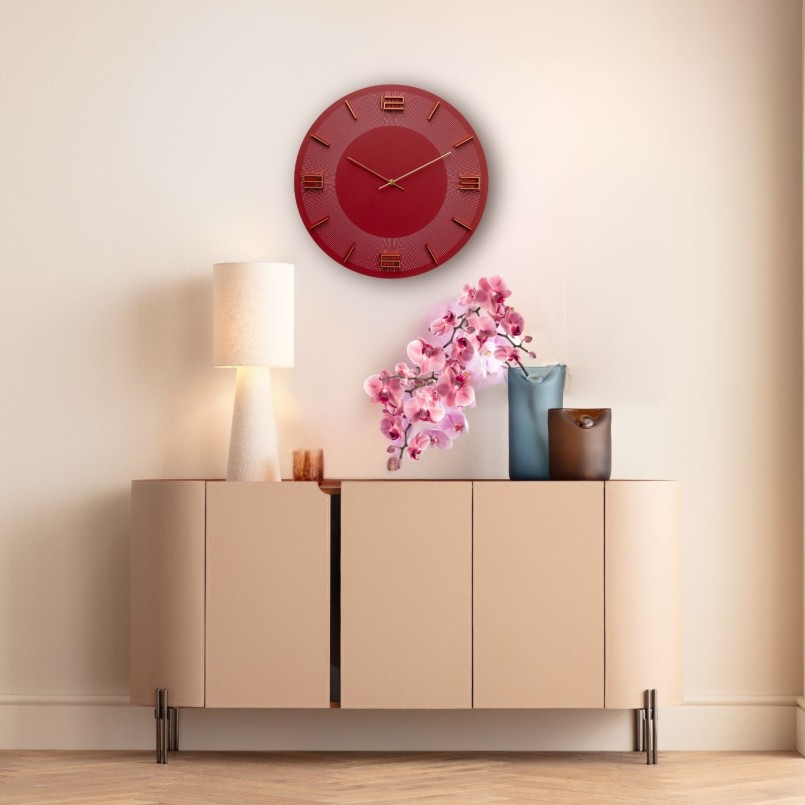 Horloge murale rétro rouge et dorée - Leonardo - Kare Design