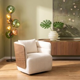 Fauteuil pivotant noyer et polyester beige - Marc - Kare Design