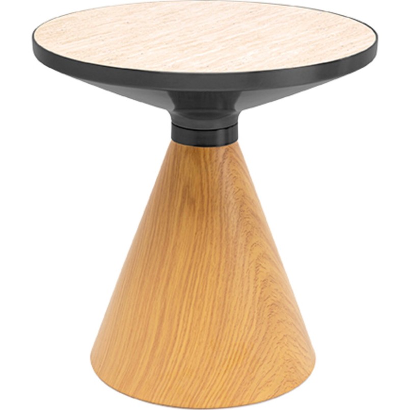 Table d'appoint ronde en grès beige et chêne - Cono Travertino - Kare Design