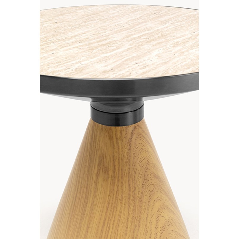 Table d'appoint ronde en grès beige et chêne - Cono Travertino - Kare Design