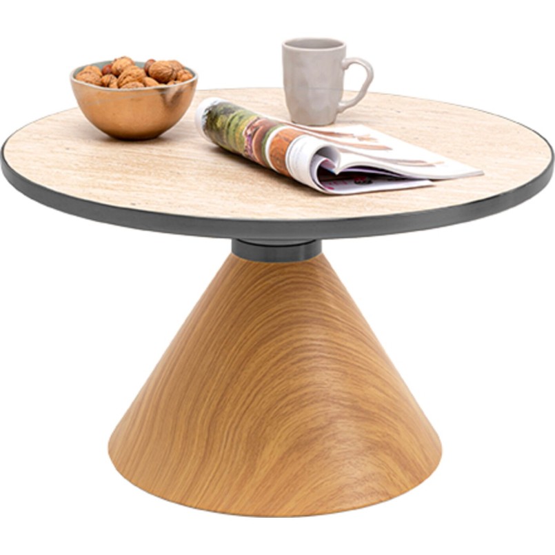Table basse ronde en grès beige et chêne - Cono - Kare Design