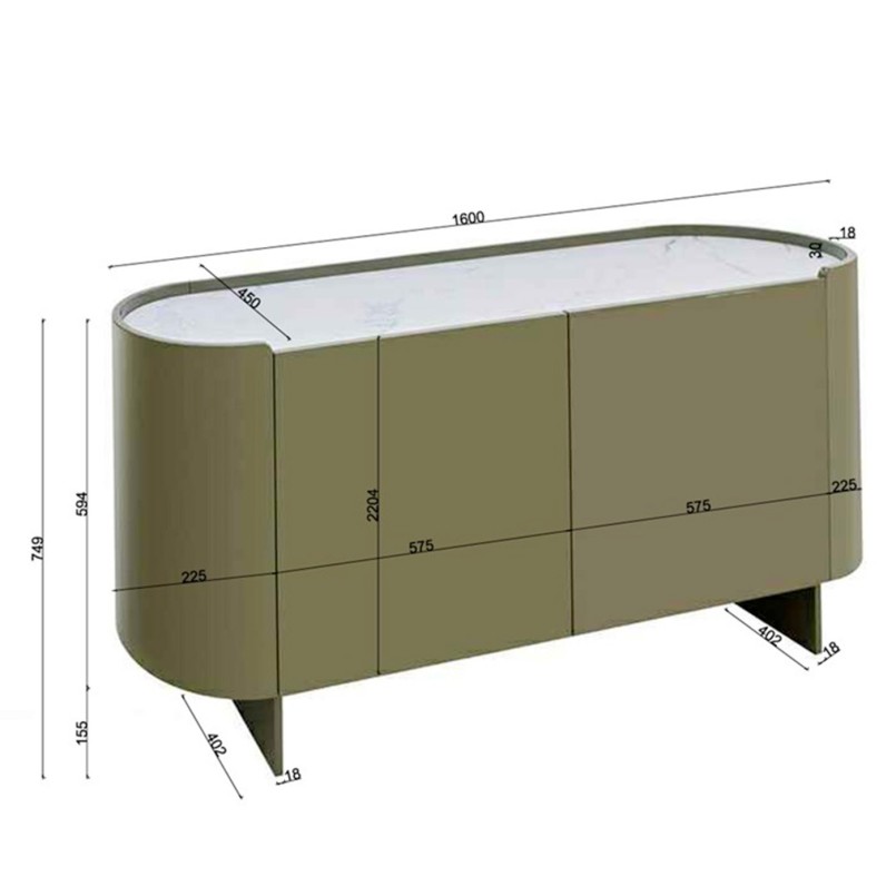 Buffet kaki plateau en marbre - Eliano - Kare Design