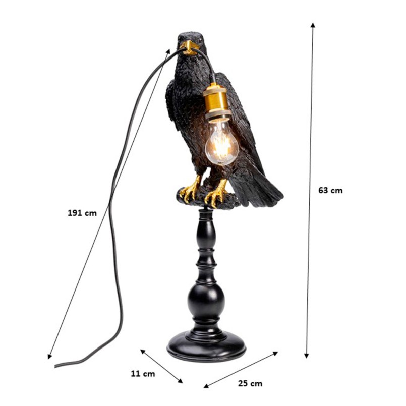 Black bird table lamp - Perched Raven - Kare design