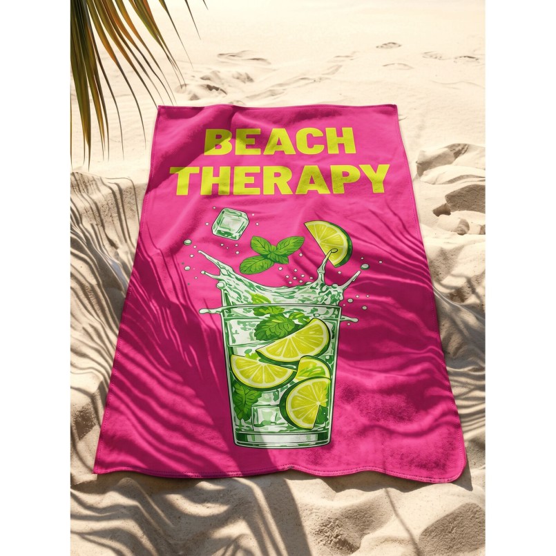 Serviettes de plage cocktail sur fond rose - Beach Therapy - Kare Design