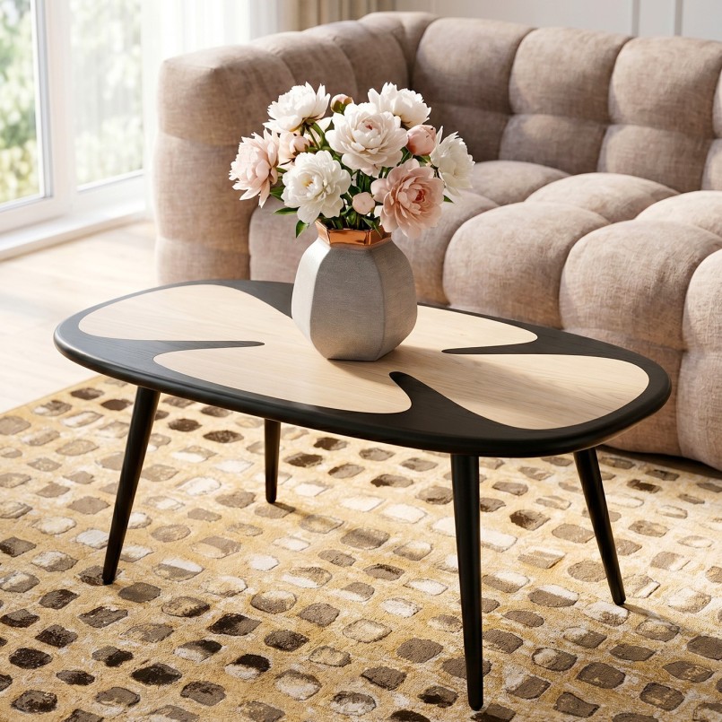 Table basse en frêne avec une fleur au centre - Petal - Kare Design