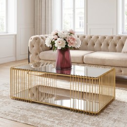 Table basse en acier doré et verre miroir - Wire Double - Kare Design