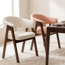 Chaise tissu tressé corail et chêne - Jonte - Kare Design