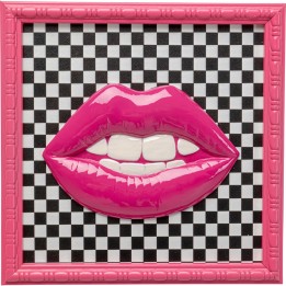 Tableau lèvres roses sur fond en damier noir et blanc - Kare Design