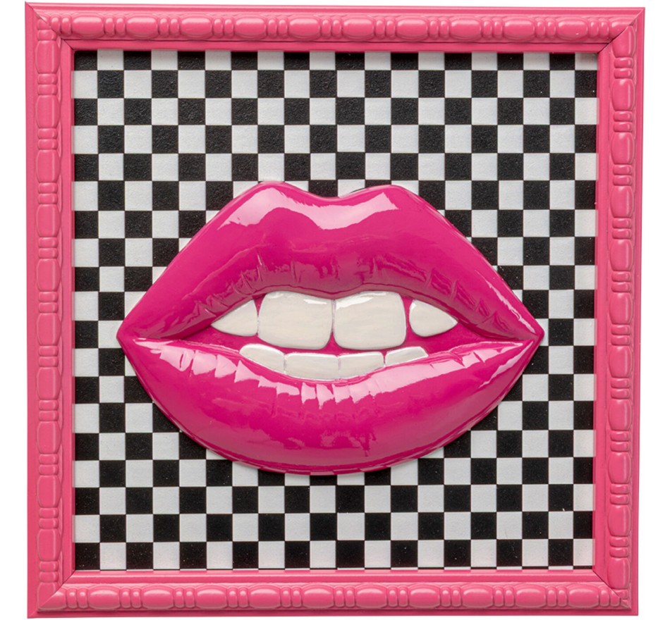 Tableau lèvres roses damier 27x27cm Kare Design