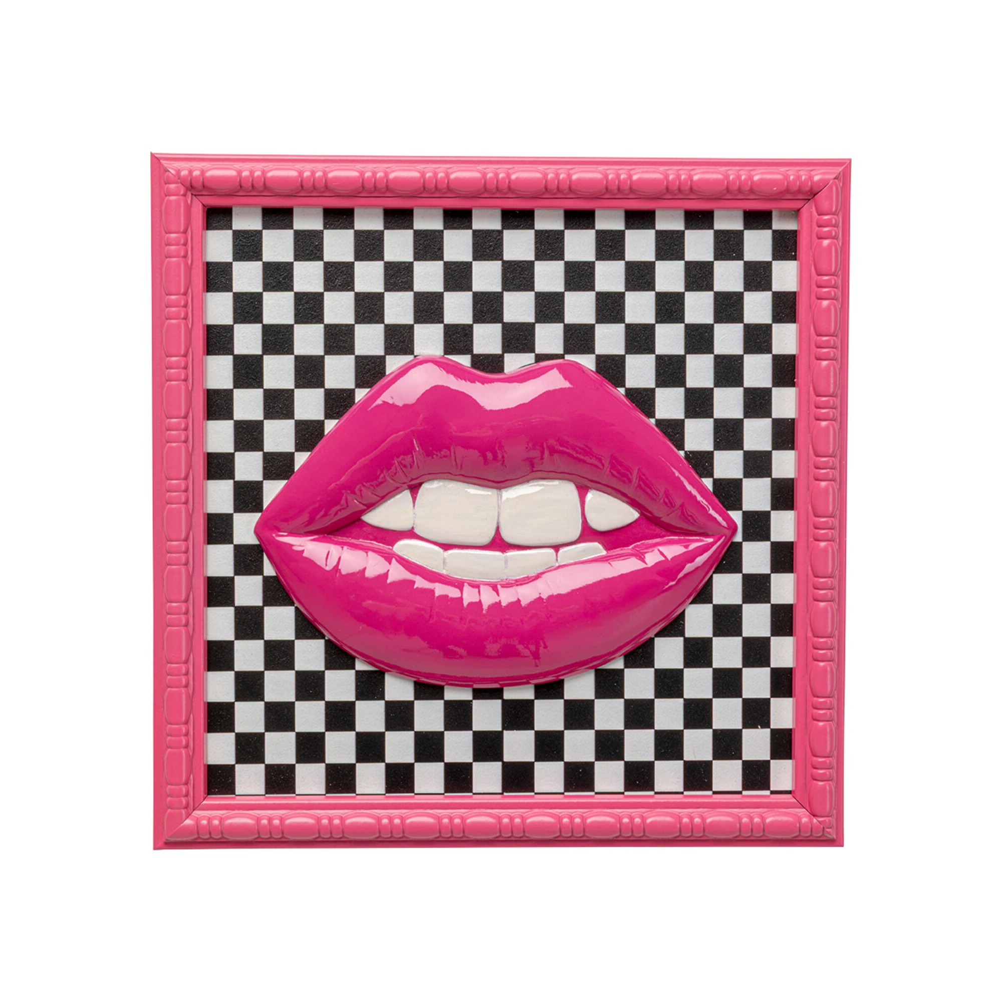 Tableau lèvres roses damier 27x27cm Kare Design