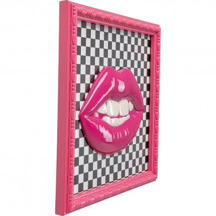 Tableau lèvres roses damier 27x27cm Kare Design