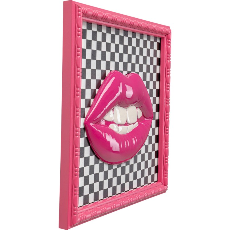 Framed Picture pink lips checkerboard 27x27cm Kare Design