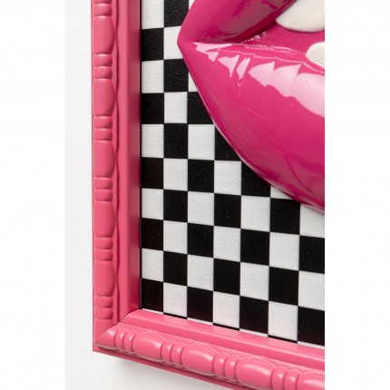 Framed Picture pink lips checkerboard 27x27cm Kare Design