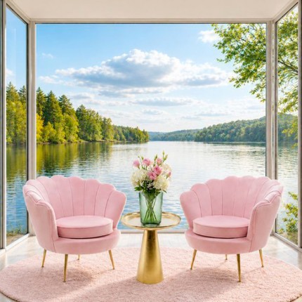 Fauteuil Water Lily velours rose Kare Design