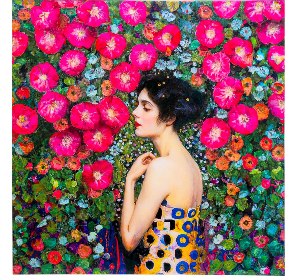 Glass Picture Art Nouveau flowers 120x120cm Kare Design