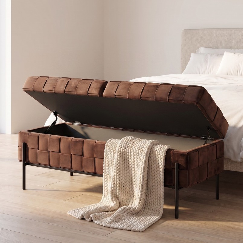 Banc-coffre tressé en velours marron - Weave - Kare Design