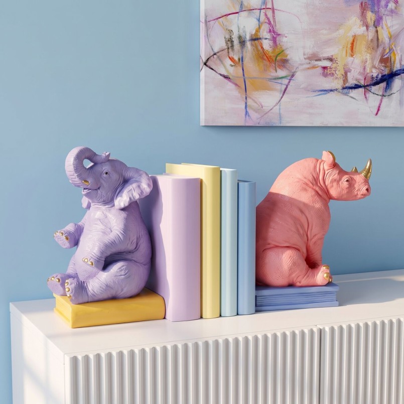 Serre-livres éléphant violet et rhinocéros rose - Kare Design