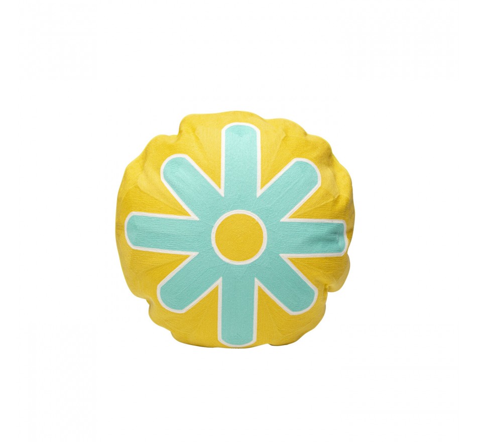 Coussin Icon soleil jaune et turquoise Kare Design