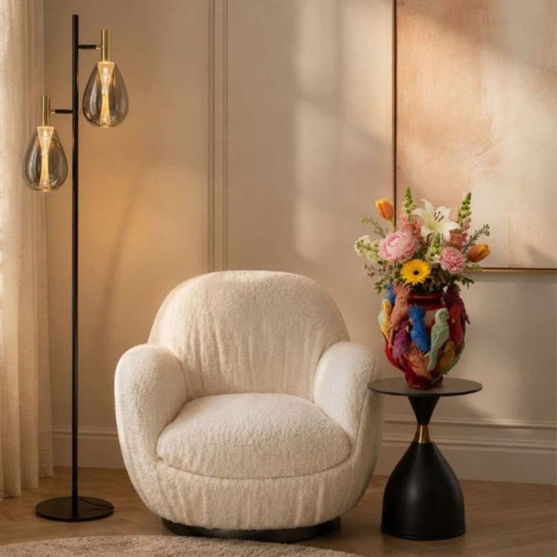 Lampadaire en acier noir et verre - Fari - Kare Design