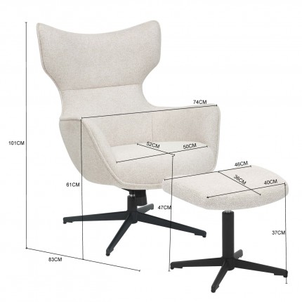 Fauteuil pivotant et repose-pieds Jules beige Kare Design