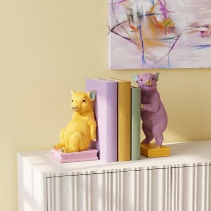 Serre-livres cochons jaunes et violets set de 2 Kare Design