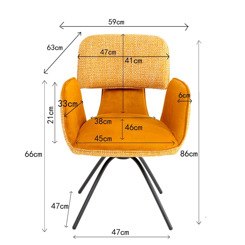 Chaise avec accoudoirs pivotante en velours ocre - Helli - Kare Design