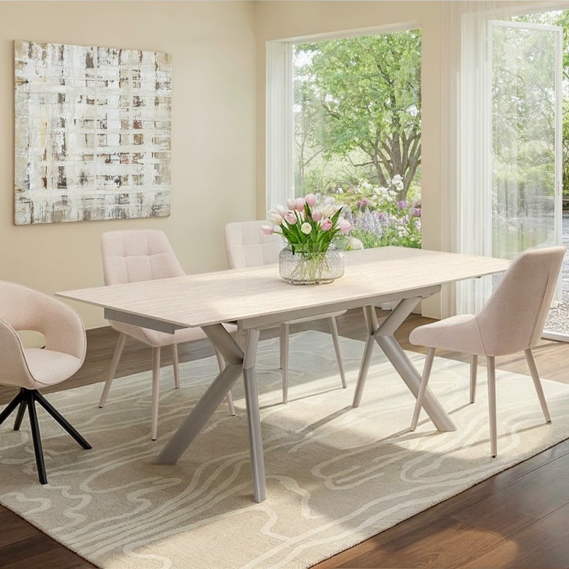 White stoneware and steel extensible table - Xenia - Kare Design